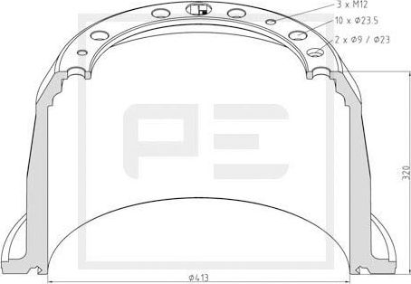Тормозной барабан PE Automotive задний для Scania G 2004-2015. Артикул 126.092-00A