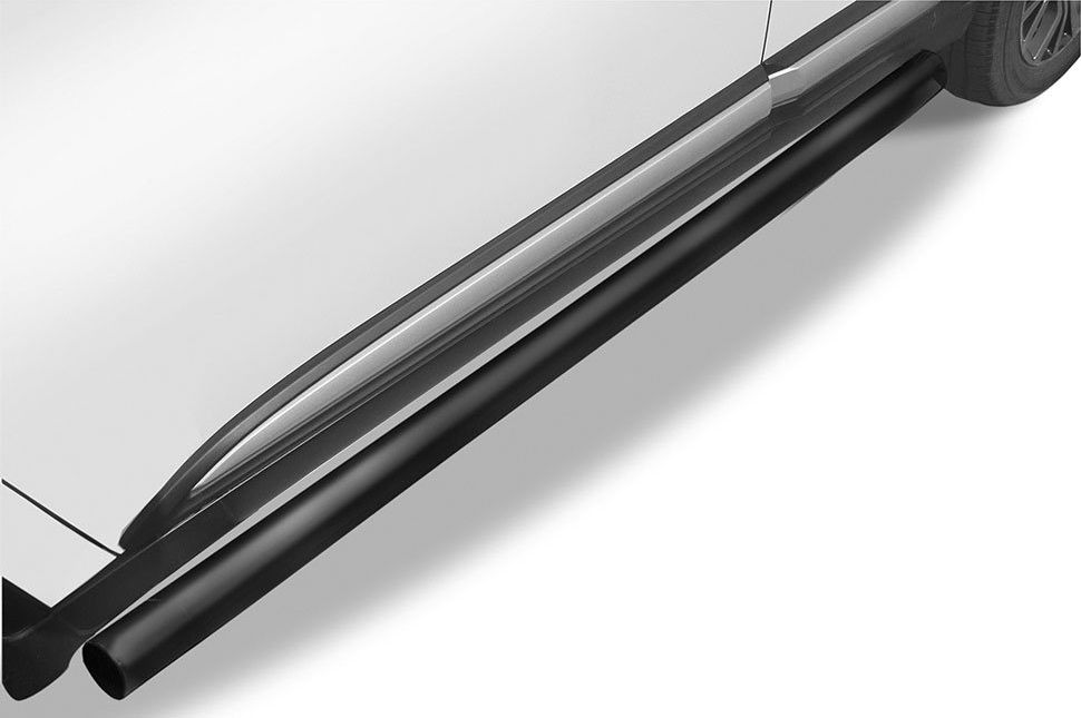 Пороги Slitkoff d76 труба для Mitsubishi Outlander III 2015-2026 Черные. Артикул MOUT15-006B