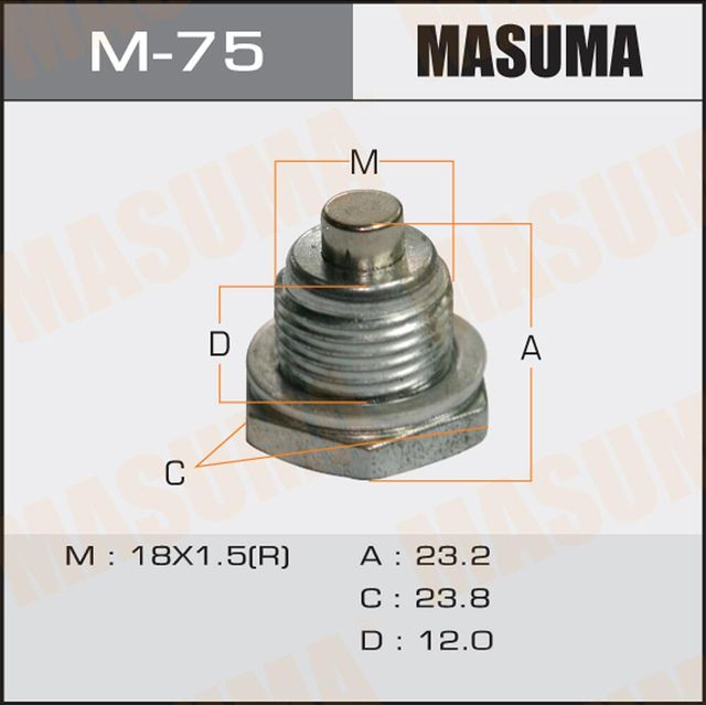 Сливная пробка масляного поддона двигателя Masuma для Mitsubishi Mirage V 1995-2003. Артикул M-75