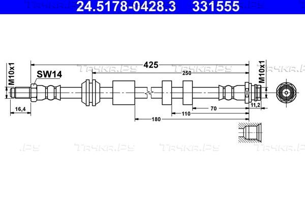 Тормозной шланг ATE передний для Volvo XC60 I 2008-2017. Артикул 24.5178-0428.3