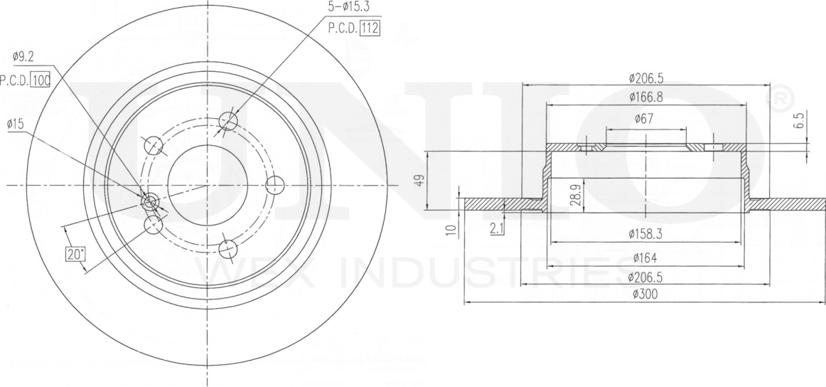 Диск тормозной (Unio). Артикул BRD-20303