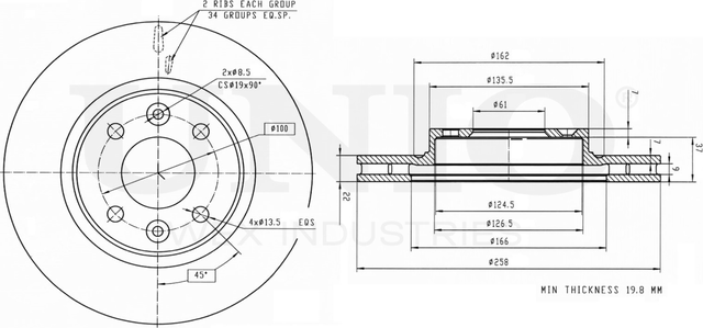 Диск тормозной (Unio). Артикул BRD-20037