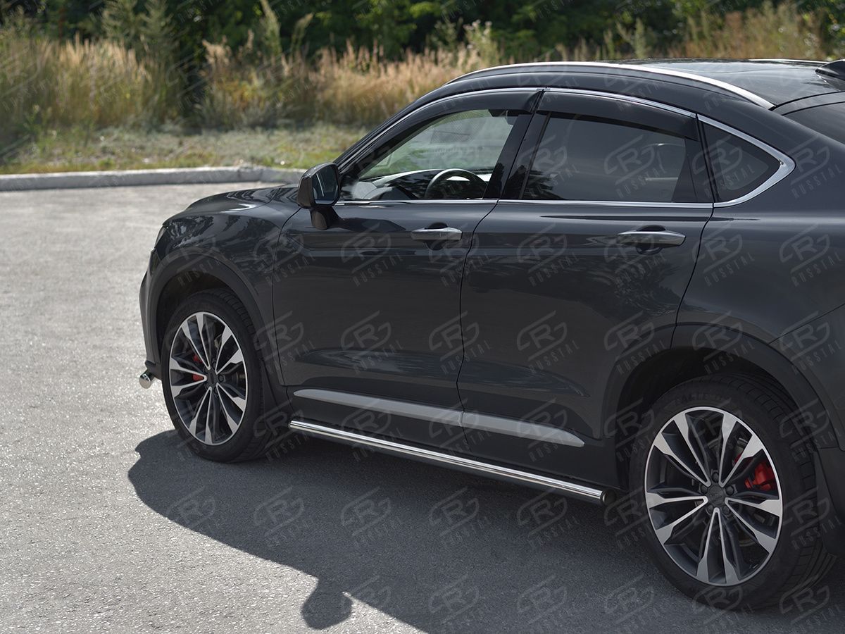 Защита порогов RusStal труба d63 (вариант 2) для Geely Tugella 2020-2026. Артикул GTGT-0039452