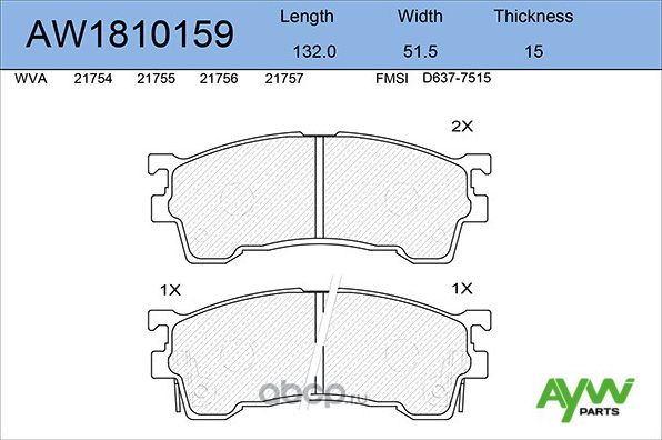 Колодки тормозные передние FORD Probe 93-98, MAZDA 626 >97/MX-6 91>/Xedos 6 92 (Aywiparts). Артикул AW1810159
