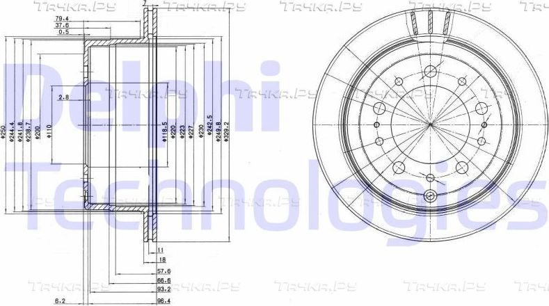 Тормозной диск Delphi задний для Toyota Land Cruiser 100 1998-2007. Артикул BG3534