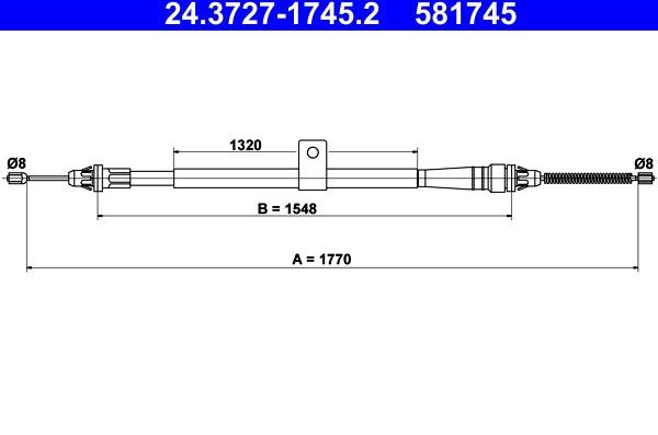 Трос ручника (тросик ручного тормоза) ATE. Артикул 24.3727-1745.2