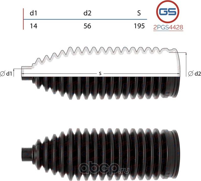 Пыльник рулевой рейки размер  14x56x195 (GS). Артикул 2PGS4428