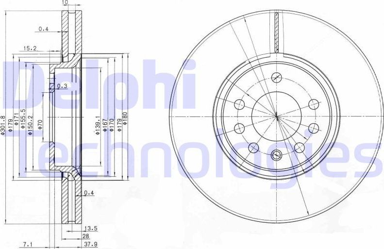 Тормозной диск Delphi. Артикул BG3772C