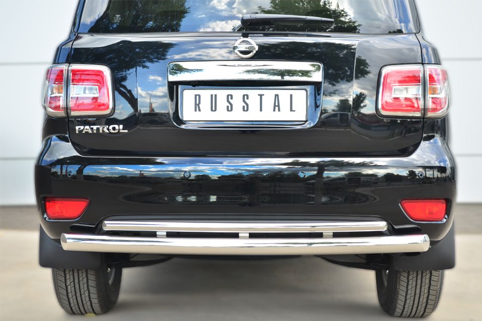 Защита RusStal заднего бампера d76 (дуга) d42 (дуга) для Nissan Patrol Y62 2014-2026. Артикул PATZ-001734