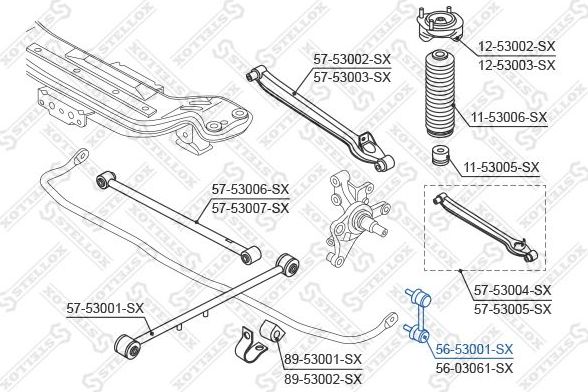 Стойка (тяга) стабилизатора Stellox задняя правая/левая для Kia Clarus I 1996-2001. Артикул 56-53001-SX