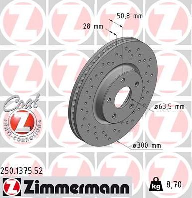 Тормозной диск Zimmermann SPORT Z. Артикул 250.1375.52