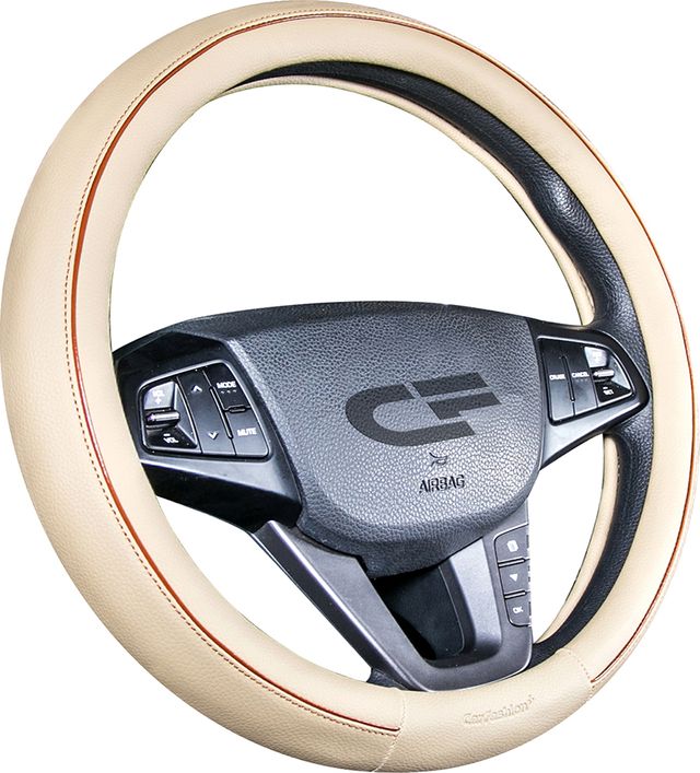 Оплётка на руль CarFashion Tiltan (размер M, экокожа, цвет БЕЖЕВЫЙ). Артикул 31436