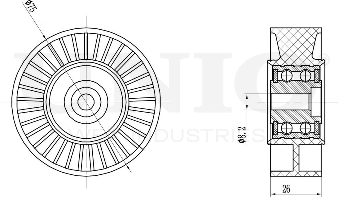 Ролик поликлинового ремня натяжной (Unio). Артикул TNS-10187
