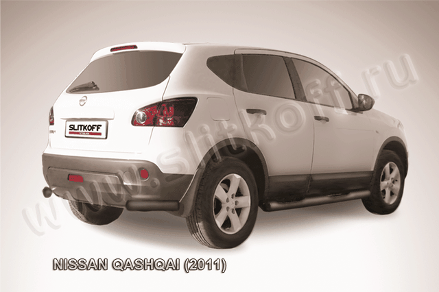 Защита Slitkoff задняя d57 уголки ЧЕРНАЯ матовая для Nissan Qashqai I 2010-2013. Артикул NIQ11-011B