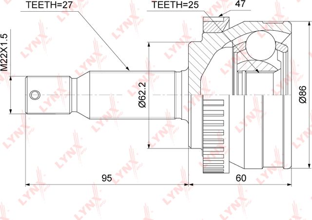 Шрус наружный (граната) LYNXauto. Артикул CO-3784A