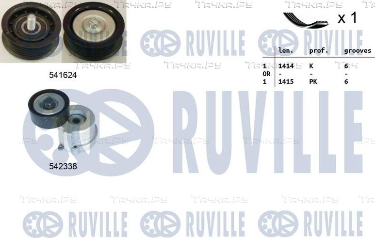 Приводной ремень поликлиновой с роликами (комплект) Ruville. Артикул 570161