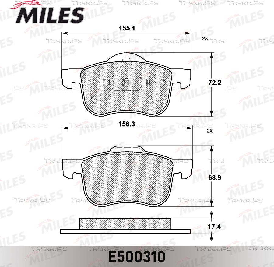 Тормозные колодки Miles (Керамика) передние для Volvo S80 I 1998-2008. Артикул E500310