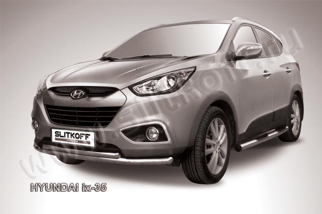 Защита Slitkoff переднего бампера d57/42 двойная радиусная для Hyundai ix35 2009-2026. Артикул Hix35-003