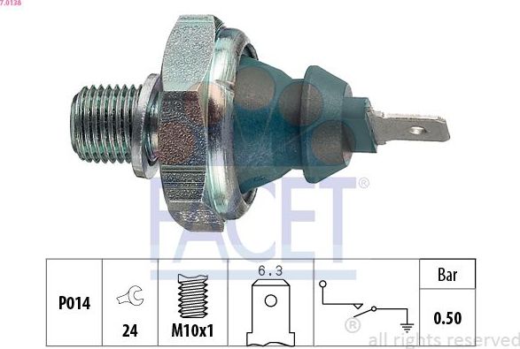 Датчик давления масла Facet Made in Italy - OE Equivalent для Skoda Octavia Tour 1996-2004. Артикул 7.0138
