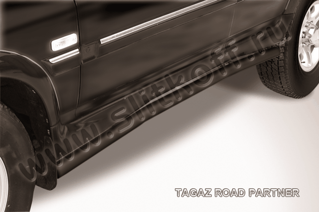 Пороги Slitkoff труба d57 с загибами ЧЕРНЫЕ матовые для ТагАЗ Road Partner 2008-2026. Артикул TARP009B