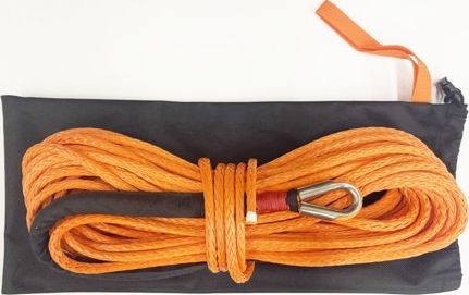 Трос синтетический RUS для лебёдки 8 мм x 28 м. Артикул RW-08-28-OR-BAG