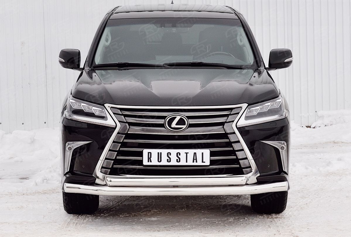 Защита RusStal переднего бампера d76 секция-d63 дуга для Lexus LX450d III 2-й рестайлинг 2015-2026 (кроме F-Sport). Артикул LLX4Z-002517