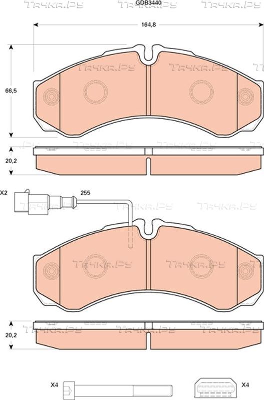 Тормозные колодки TRW задние для Nissan Cabstar F24M, F24W 2006-2013. Артикул GDB3440
