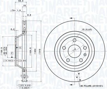 Тормозной диск Magneti Marelli задний для Audi TT II (8J) 2006-2014. Артикул 360406075101