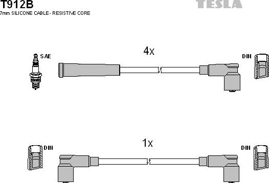 Высоковольтные провода (провода зажигания) (комплект) Tesla. Артикул T912B