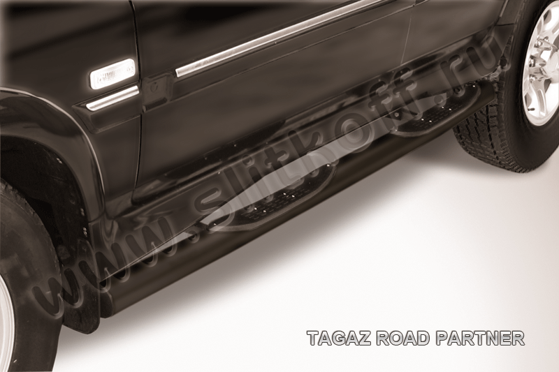 Пороги Slitkoff труба d76 с проступями ЧЕРНЫЕ матовые для ТагАЗ Road Partner 2008-2026. Артикул TARP007B