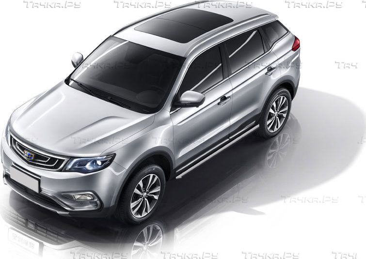 Пороги Slitkoff труба d57 для Geely Atlas 2016-2026 Серебристые. Артикул GEAT05S