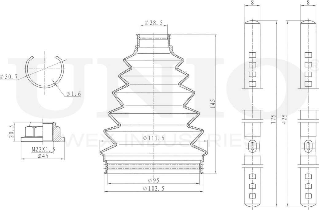 Пыльник ШРУС, комплект (Unio). Артикул DUC-30046K