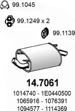 Глушитель (задняя часть) Asso для Ford Fiesta IV 1995-2003. Артикул 14.7061