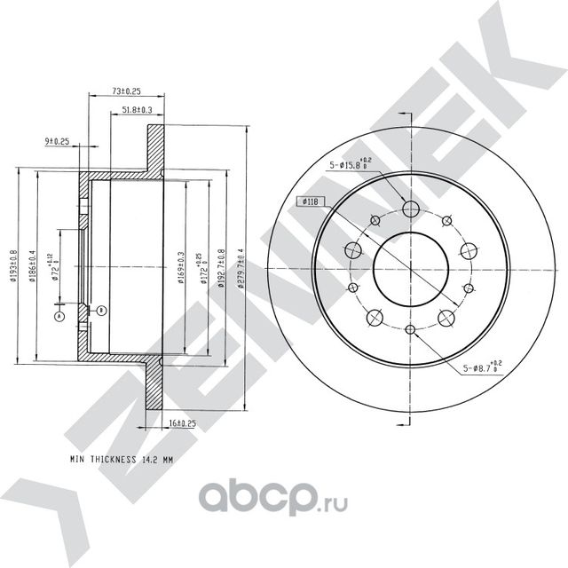 Диск тормозной задний CITRON JUMPER 94-> FIAT DUCATO 94 (Zennek). Артикул DBD0132
