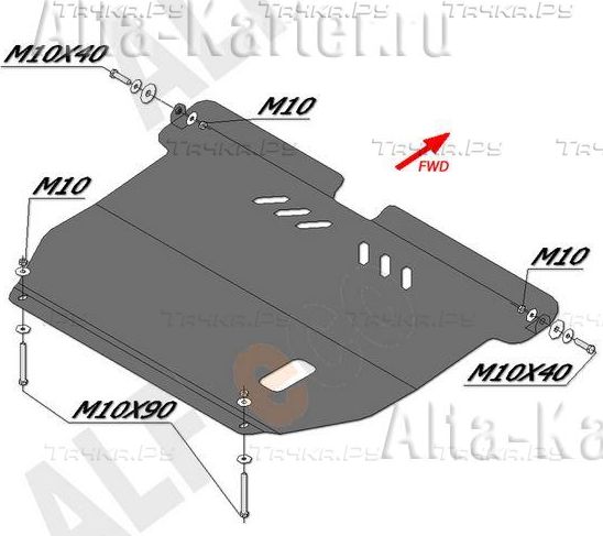 Защита алюминиевая Alfeco для картера и КПП Hyundai Matrix 2001-2010. Артикул ALF.10.06al