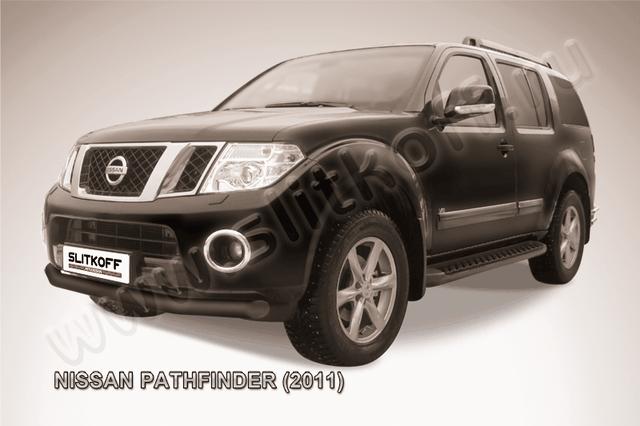 Защита Slitkoff переднего бампера d76 ЧЕРНАЯ матовая для Nissan Pathfinder R51 2011-2014. Артикул NIP11-001B