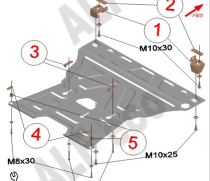 Защита алюминиевая Alfeco для картера и КПП (большая) Audi Q5 I 2008-2017. Артикул ALF.30.24 AL4