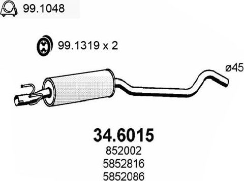 Глушитель (средняя часть) Asso для Opel Tigra A 1994-2000. Артикул 34.6015