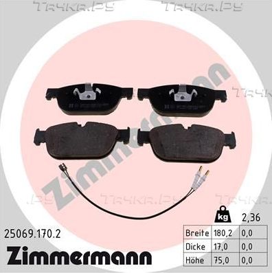 Тормозные колодки Zimmermann передние для Citroen C6 2009-2012. Артикул 25069.170.2