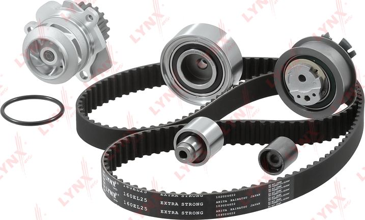 Помпа (водяной насос) с комплектом ремня ГРМ LYNXauto для Audi A4 IV (B8) 2007-2015. Артикул PW-1360