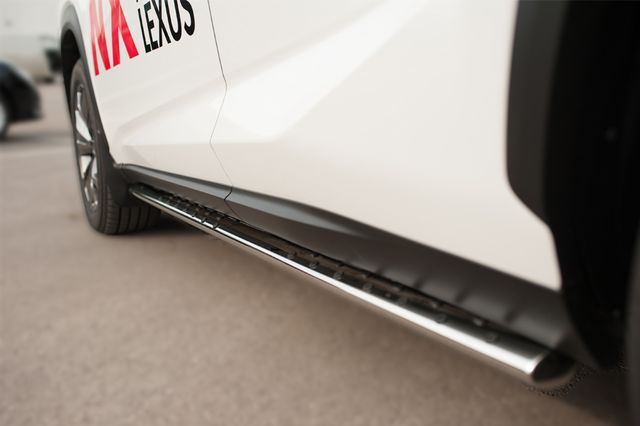 Защита порогов RusStal труба d75х42 овал с проступью для Lexus NX 200t F Sport 2015-2026. Артикул LNXO-002139