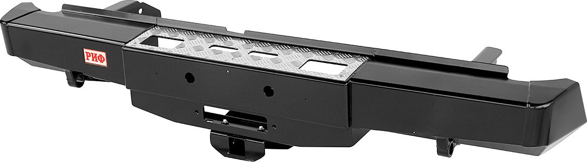 Бампер силовой РИФ задний с площадкой под лебёдку и квадратом под фаркоп для Nissan Navara D40 2005-2014. Артикул RIFD40-20130