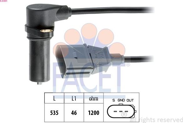 Датчик положения коленвала Facet Made in Italy - OE Equivalent для Audi A3 I (8L) 1996-2001. Артикул 9.0391