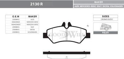 Тормозные колодки GoodWill. Артикул 2130 R