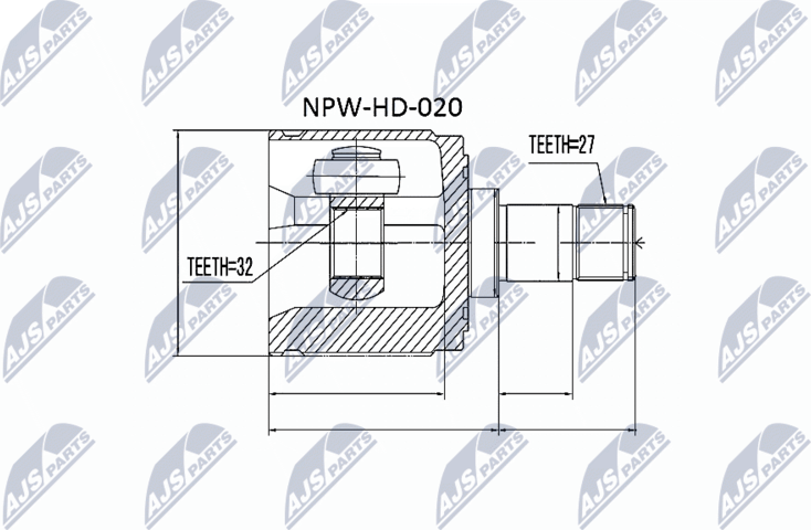 Шрус внутренний (граната) NTY передний правый для Honda FR-V 2005-2009. Артикул NPW-HD-020