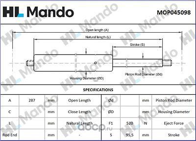 Амортизатор капота (Mando). Артикул MOP045098