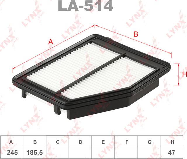 Воздушный фильтр LYNXauto для Honda Civic X 2014-2026. Артикул LA-514