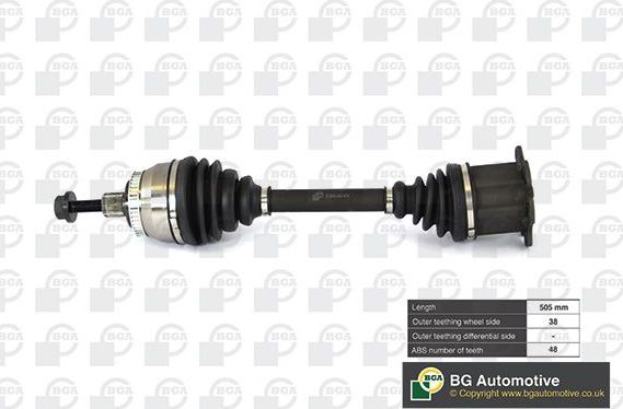 Полуось (привод в сборе, приводной вал) BGA передняя правая/левая для Volkswagen Sharan I 1995-2010. Артикул DS2305