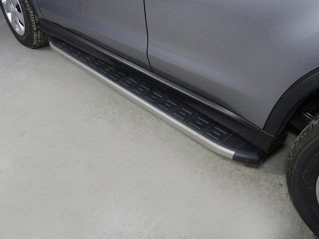 Пороги алюминиевые ТСС с пластиковой накладкой 1720 мм для Mitsubishi ASX I рестайлинг 2,3 2016-2022 Карбон серые. Артикул MITSASX17-11GR