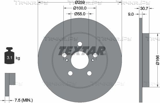 Тормозной диск Textar Pro задний для Subaru Trezia 2011-2016. Артикул 92224003